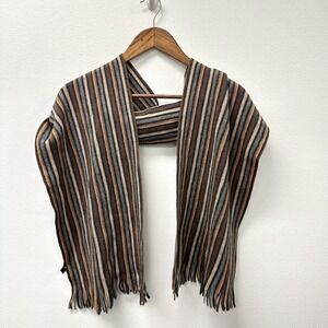Altea Milano Striped Wool Scarf Muffler Fringed Brown Black Tan Gray 64 x 10